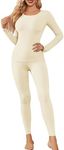 Ekouaer Womens Thermal Underwear Sets Long Johns Long Sleeve Base Layer Pajama Top and Leggings Set Cold Weather White M