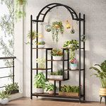 Tribesigns 5-Tier Tall Indoor Plant Stand, 74.8 inches Arched Metal Plant Shelf with Hanging Hooks, Multi-Purpose Large Flower Bonsai Pots Display Rack for Indoor, Balcony, Living Room