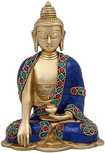 Kartique Estatua de latón Gautam Buddha Bhumi Sparsha, ídolo para decoración del hogar, Vastu Feng Shui, regalo religioso, ídolo de buena suerte, mesa de exhibición, multicolor