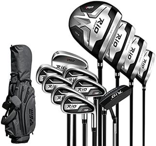 PGM Men's Complete Golf Club Sets - 12 Pieces - 3 Wood (#1,3,5), 1 Hybrid (#4H), 6 Irons(#5,6,7,8,9,PW), 1 Sand Wedge (52°), 1 Putter - Golf Stand Bag - Titanium Club Head, Graptlite Shaft