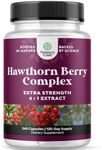 Extra Strength Hawthorn Berry Caps 240ct-1330mg 4:1 Hawthorn Extract Heart Health Supplement for High Pressure and Cholesterol - Non-GMO Hawthorn Berry Extract Polyphenol Supplement for Men and Women