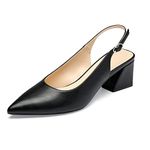 GENSHUO Low Chunky Heels Closed Pointy Toed Slingback Dressy Pumps Black Size 9