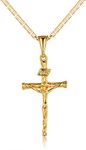 Barzel Cross Necklace for Women & Men 18K Gold Plated Flat Mariner/Marina 060 3MM Chain Necklace With Italian Cross Pendant (Gold Cross, 18)