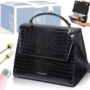 Beauty Goodies - Large Insulated Lunch Bag, Black Croc Purse and Bag for Work, Lunch and Picnics. Designer Croc with Vegan Leather, Classy, Insulated Lunch Tote Bag for Women. Cute and a Great Gift !