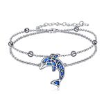 YONFQE Celtic Dolpin Bracelet Sterling Silver Dolphin Link Bracelet Opal Jewelry Gifts for Women