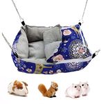 Little Bean Rat Hammocks Hanging Guinea Pig Bed Soft Hamster Bed Warm Chinchilla House Plush Glider Small Animal Beds for Playing Sleeping (Blue, 2 in 1)