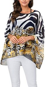 Vanbuy Womens Summer Printed Batwing Sleeve Top Chiffon Poncho Flowy Loose Sheer Blouse Shirt Tunic Z336-43-4336