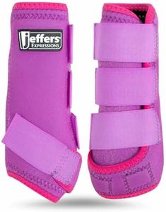 Jeffers Expression Neon Horse Boots - Purple & Pink, Breathable Neoprene, Secure Velcro Straps, Durable Premium Protection for Jump Training & Trail Riding - Front & Hind, Medium Size