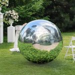 VEBESYET Silver Inflatable Mirror Ball 1m Reusable Big Shinny Balls Large Event Decoration Balloon PVC Disco Bubble Balloon For Party, Wedding, Decor (1 Piece, 1m/39.4in)