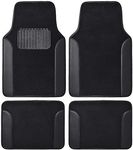 BDK Floor Mats for Cars, Two-Tone Carpet with Faux Leather Accents, Automotive Floor Mat Set with Built-In Heel Pad, Stylish Interior Car Accessories (Black)