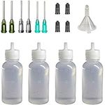 4 Pack Applicator Bottle with Blunt Needle Tip - 30ml Squeezable Dropper Bottles, Storage Caps, 14ga 16ga 18ga Needle Tips and Mini Funnel, Use for Glue Applications, Precision Oiler, Lab Dispensing