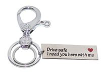 Aura Imported Drive Safe Message Key Chain Keyring for Father Husband Brother Men Women with Belt Hook Silver Key Chain