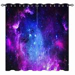 YUANZU Galaxy Curtains - Space Purple Blue Nebula Universe Sky Stars Print Pattern Eyelet Blackout Thermal Insulated & Room Darkening Window Drapes for Kids Boys Girls Bedroom 2 Panels W117cm x D137cm