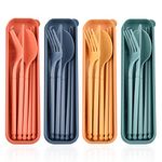 Cuayaes Travel Cutlery Set with Case, Portable Camping Cutlery Set for 4, Reusable Plastic Chopsticks Knife Spoon and Fork Set for Lunch Box Work Picnic School