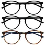 OPULIZE Met 3 Pack Blue Light Blocking Reading Glasses Computer Gaming Black Brown Mens Womens BBB60-112 +3.50