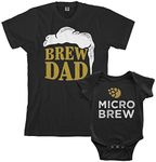 Threadrock Brew Dad & Micro Brew Infant Bodysuit & Men's T-Shirt Matching Set (Baby: 6M, Black|Men's: L, Black)