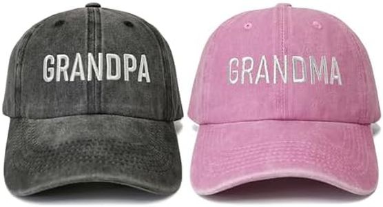 Shenbors Grandma and Grandpa Gifts, Black & Pink Grandparent Baseball Caps, Embroidered Adjustable Cotton Snapback Distressed Hat
