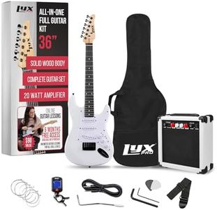 LyxPro 36 Inch Electric Guitar and Kit for Kids with 3/4 Size Beginner’s Guitar, Amp, Six Strings, Two Picks, Shoulder Strap, Digital Clip On Tuner, Cable and Soft Case Gig Bag - White