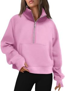 AUTOMET Womens Sweatshirts Half Zip Cropped Pullover Fleece Quarter Zipper Hoodies 2025 Fall Fashion Outfits Clothes Pink XX-Large