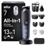 Braun All-in-One Series 7 Grooming Kit, 13in1, ProBlade & AutoSense, 120 Min, SkinGuard & Beard Fading, AquaGrip for Under Water Use, AIO7565, Blue