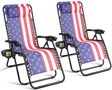 Northroad Set of 2 Zero Gravity Lounge Chairs Adjustable Steel Mesh Relaxing Recliners Outdoor Folding Patio Lawn Chair w/Pillows & Cup Holder Trays - American Flag