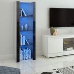 Panana LED Tall Display Cabinet with Glass Shelf Modern Sideboard Cupboard Unit for Living Room Bedroom Furniture (White Matt Body & Black High Gloss Fronts)