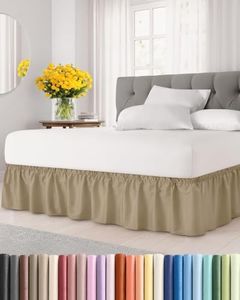 Wrap Around Dust Ruffle Bed Skirt – Beige - for King Size Beds with 24 in. Drop – Easy Fit Elastic Strap - Pleated Bedskirt with Brushed Fabric - Wrinkle Free, Machine Wash - by CGK Linens