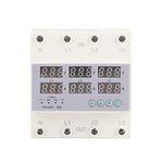 3 Phase DIN Rail Voltmeter Power Meter, AC 390‑500V Digital Ammeter Automatic Overvoltage Overcurrent Protector, 3 Phase Watt Kwh Amp Electricity Tester (63A)