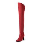 Dream Pairs Women's Thigh High Boots Over The Knee Heels Long Sexy Pointed Toe Boots, Red/Suede, 7