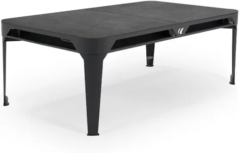 CORNILLEAU - Hyphen Outdoor - Outdoor Pool Table Convertible into a Dining Table, Weatherproof, Made in France - Black Frame - Light Grey Cloth - Pockets White Table Tops: Black Mineral Decor