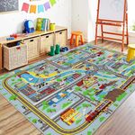 Capslpad Kids Play Mat 150x200cm Non-Slip City Life Play Area Carpet Washable Car Play Mats Short Pile Traffic Road Learning Educational Area Rug for Kids Room Bedroom Playroom Decor, Pastel Blue