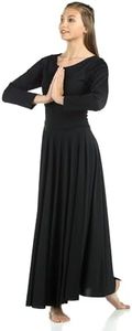Danzcue Womens Praise Loose Fit Full Length Long Sleeve Dance Dress, Black, Small