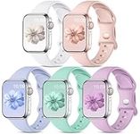 CeMiKa 5 Pack Straps Compatible for Apple Watch Strap 38mm 40mm 41mm 42mm 44mm 45mm 49mm, Soft Silicone Sport Strap for iWatch Strap Series 9 8 7 6 5 4 3 2 1 SE, Women Men, 38mm/40mm/41mm-S/M