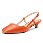 HDEUOLM Women Low Kitten Heel Peep Open Square Toe Slingback Slip-on Pumps Court Shoe Cute Dress 3.5 CM Heels Sandals Orange Matte 4 UK