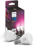 Philips Hue White and Colour Ambiance Luster Smart LED Light Bulb 2 Pack [E14 Edison Screw] for Indoor Home Lighting, Livingroom, Bedroom.