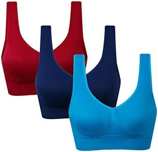 Vermilion Bird Women's 3 Pack Seamless Comfortable Sports Bra with Removable Pads, 3 Pack: Navy Aqua Merlot, XX-Large