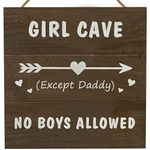 HAMUIERS Girl Cave Sign, Woodland Nursery Decor for Girl, Rustic Wood Toddler Room Wall Decor Hanging Sign for Kids Bedroom Decor, Baby Nursery Gifts