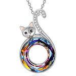 AOBOCO Sterling Silver Volcano Cat Necklace for Women, Kitty Pendant Made with Crystal from Austria, Cat Gifts for Cat Lovers, Anniversary Birthday Cat Jewelry for Daughter Girlfriend Wife Mom