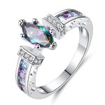 Psiroy Women's Engagement Rings Fashion Jewelry 925 Sterling Silver Plated Simulated Rainbow Topaz Marquise Cut Ring, Sterling Silver