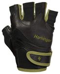 Harbinger FlexFit Men's Weight Lifting Gloves, Wash and Dry Leather, Vented StretchBack Mesh Gym Gloves, Green, S