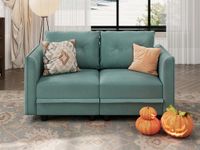 LLappuil Modern Loveseat Modular Sectional Sofa with Storage, Faux Leather Fabric Waterproof Love Seats for Small Spaces, Apartment, Aqua Blue