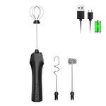 Milk Frothers,Handheld Electric Milk frother USBTypeC Rechargeable Coffee Stirrer Whisk 3 Stainless Steel Mixing Head Suitable for Latte Cappuccino Drinks Bulletproof Coffee Hot Chocolate (Black)