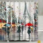 Dreams Paris Fabric Decorative Shower Curtain for Bathroom -120GSM Lightweight but Durable Waterproof Fabric with 12x Reinforced Grommets & Hooks, No Liner Needed 71”x71”