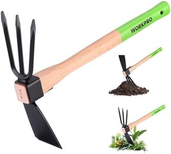 WORKPRO Hoe and Cultivator Garden Rake with 14" Wooden Handle, Sharp Hoe Blade & Sturdy 3 Claw Tiller, 2-in-1 Heavy Duty Gardening Hand Tools for Digging, Loosening Soil, Weeding, Cultivating