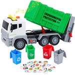 Tacobear Bin Lorry Toy Large Garbage Truck Toy Friction-Powered Waste Management Recycling Rubbish Truck Toy Set with 4 Trash Cans, Lights & Sounds Educational Toys Gift for Kids Boys 3 4 5 6 7 8