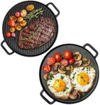 Navaris Double Sided Cast Iron Griddle Plate - BBQ Griddle Plate - Steak Pan or Pancake Griddle Pans - BBQ Hot Plate for BBQ Pan - Induction Griddle or Hot Plate for Gas Hob