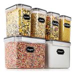 Wildone Airtight Food Storage Containers Cereal & Dry Food Storage Container Set of 6(Black Lid), Leak-proof & BPA Free, With 1 Measuring Cup & 20 Chalkboard Labels & 1 Chalk Marker