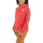 Carhartt Women's Relaxed Fit Midweight Logo Sleeve Graphic Sweatshirt, Coral Glow, Medium