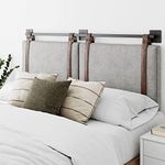 Nathan James Harlow Modern Wall Mount Hanging Headboard, King, Gray with Brown Faux Leather Straps