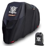 XYZCTEM Motorcycle Cover -Waterproof Outdoor Storage Bag,Made of Heavy Duty Material Fits up to 96 inch, Compatible with Harley Davison and All Motors(Black& Lockholes& Professional Windproof Strap)